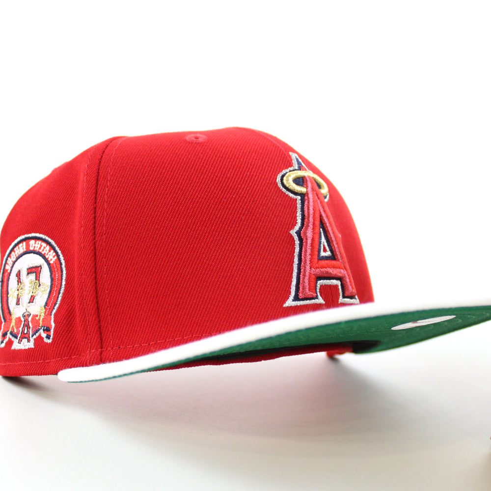 Anaheim Angels Shohei Ohtani 17th Patch New Era 59Fifty Fitted Hat (Scarlet  White GREEN Under Brim)