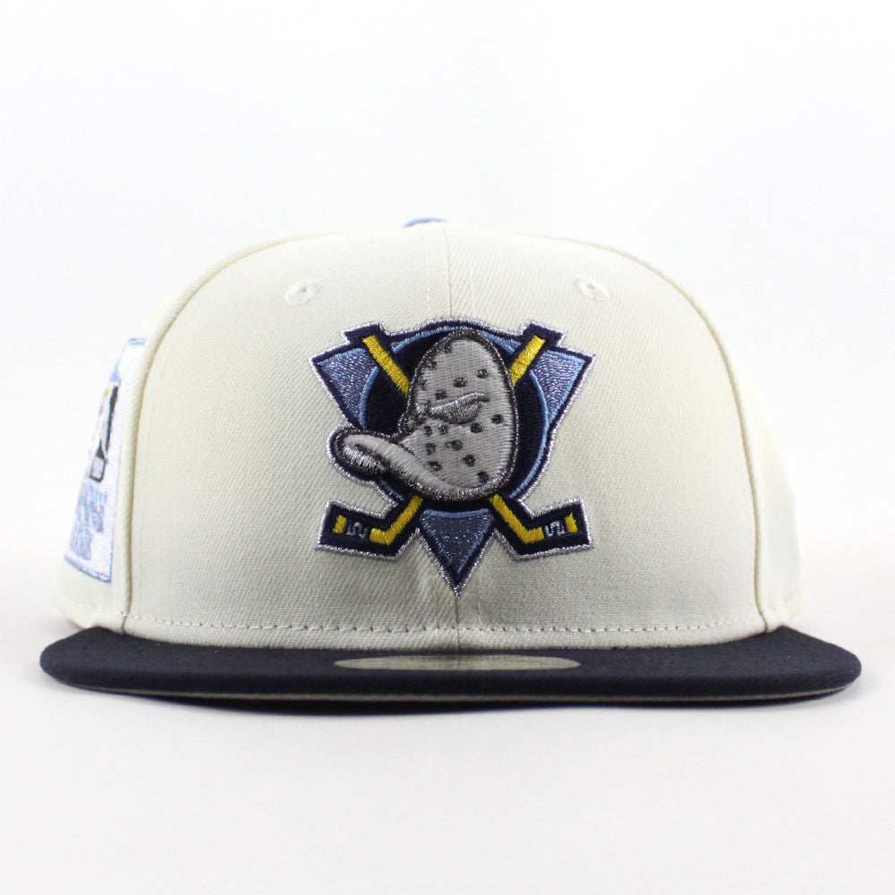 Anaheim Ducks 25 Years New Era 59Fifty Fitted Hat (Chrome White