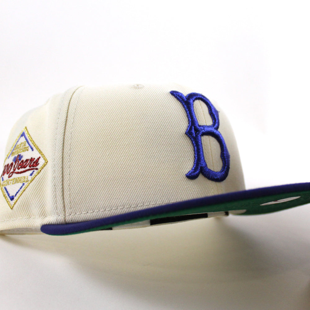 Brooklyn Dodgers 100 Years 59FIFTY New Era Fitted Hat (Chrome White Dark Royal Blue and Green Under BRIM) 7 7/8