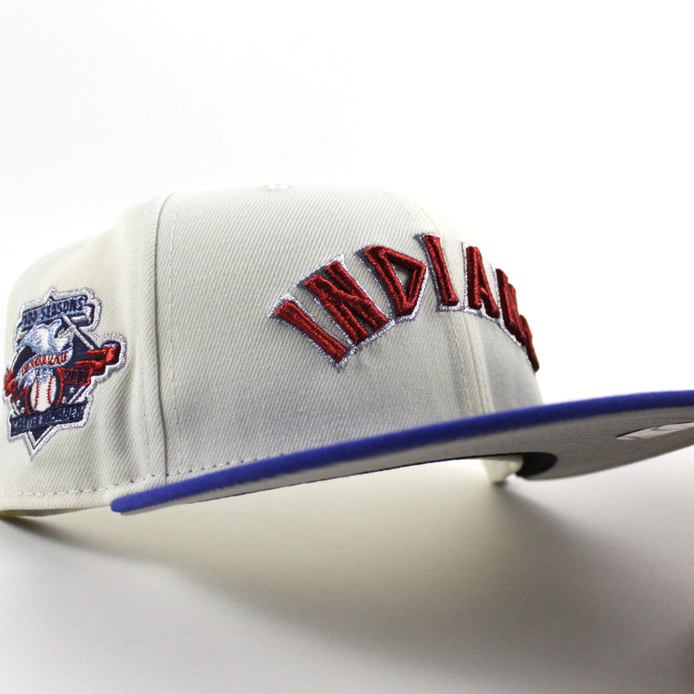 Cleveland Indians 100 Seasons New Era 59FIFTY Fitted Hat (Chrome White Majestic Blue Gray Under BRIM) 7 5/8