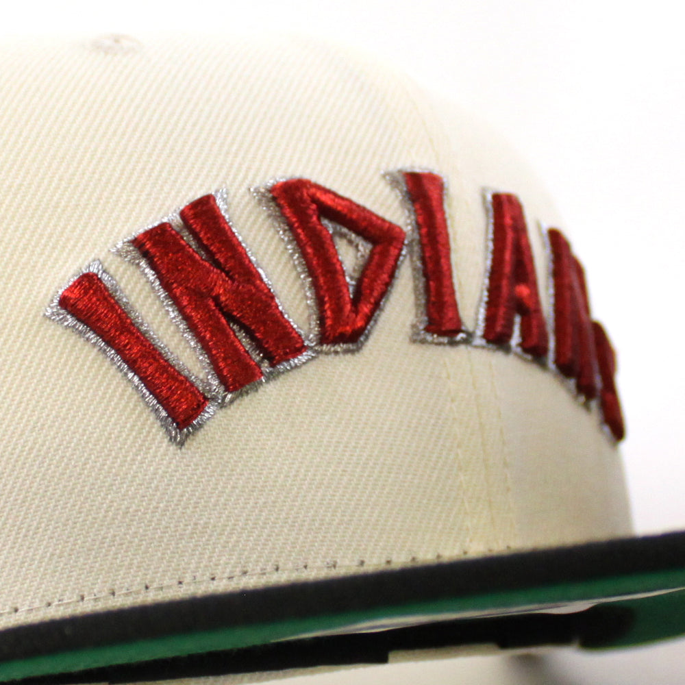 Cleveland Indians 100 Seasons New Era 59FIFTY Fitted Hat (Chrome White Black Green Under BRIM) 7 3/8