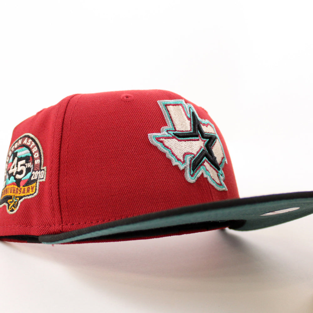 Houston Astros 45th Anniversary New Era 59FIFTY Fitted Hat (Pinot Red Black and Pine Green Under BRIM) 7 3/4