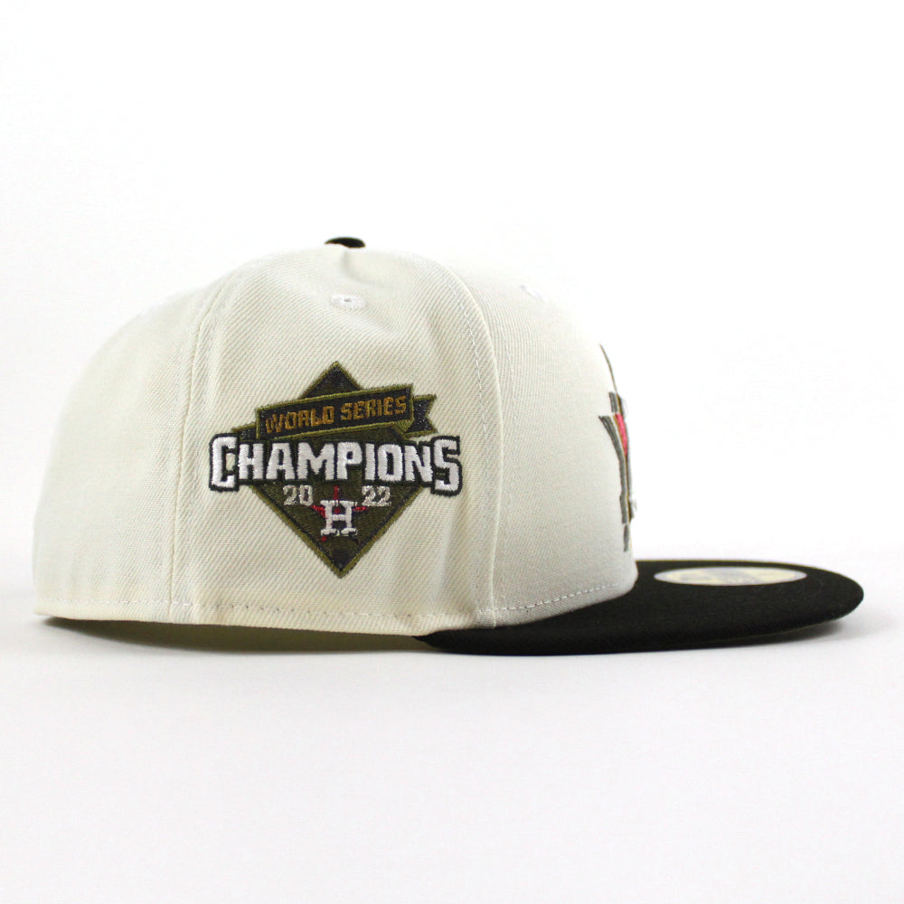 Houston Astros World Series Champions 2022 New Era 59FIFTY Fitted Hat (Chrome White Black Olive Under BRIM) 7 5/8