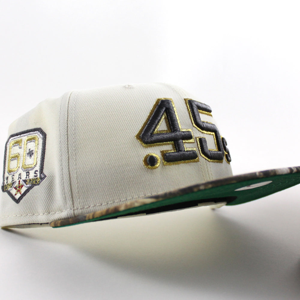 Houston Colt 45 60 Years New Era 59FIFTY Fitted Hat (Chrome White Realtree Camo Green Under BRIM) 7 1/2