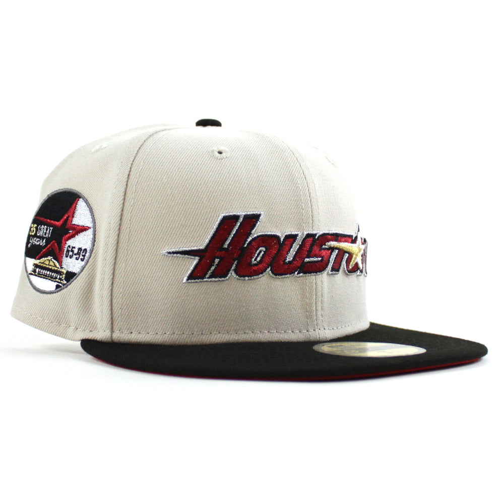 Houston Astros 35 Great Years New Era 59FIFTY Fitted Hat (Stone Black Red Under BRIM) 7 3/4