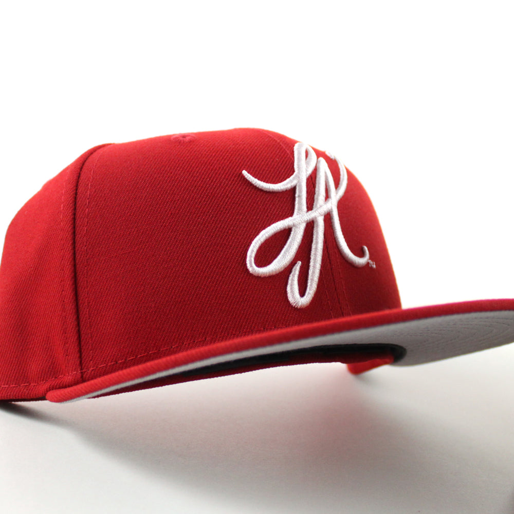 LA Script New Era 59Fifty Hat (Scarlet Red GRAY UNDER BRIM) – ECAPCITY