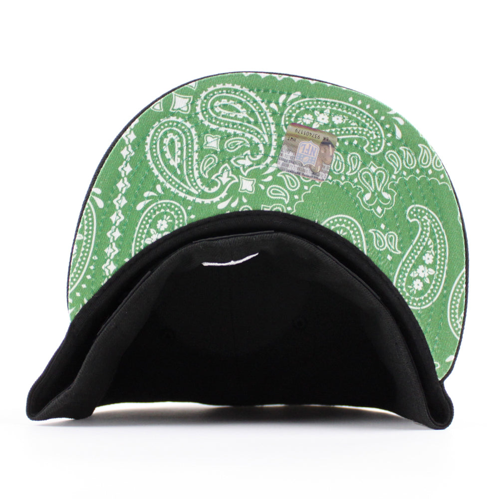 Las Vegas Raiders 50th Anniversary New Era 59FIFTY Fitted Hat (Black Green Paisley Under BRIM) 6 7/8