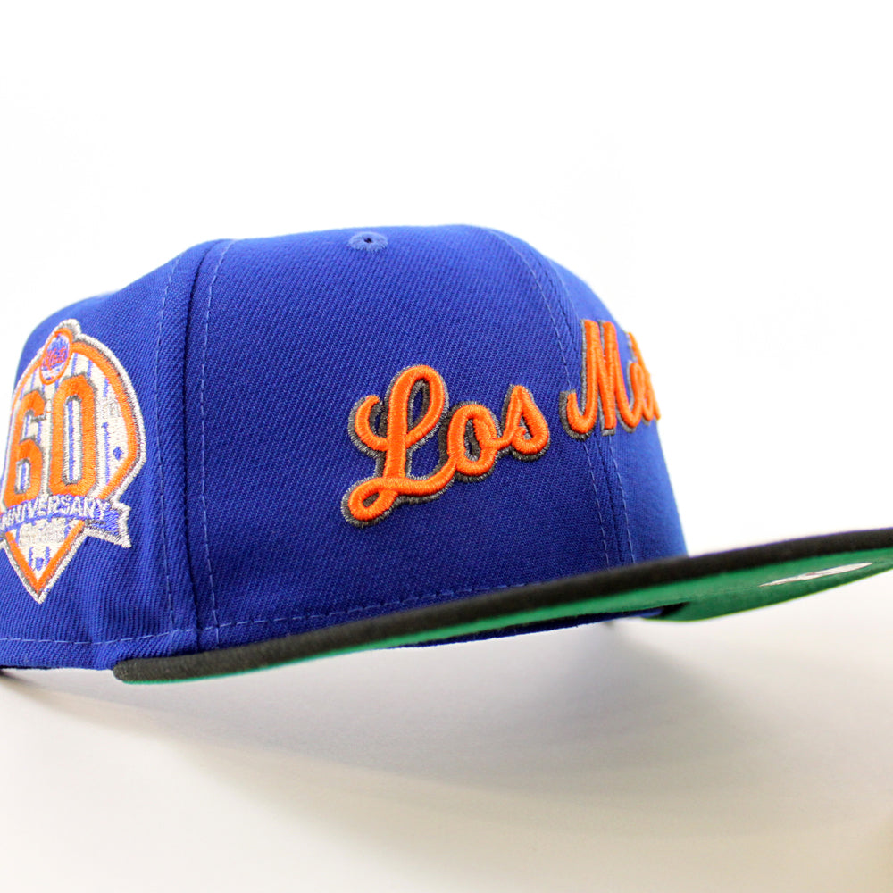 Los Mets New York Mets 60th Anniversary New Era 59FIFTY Fitted Hat (Royal Blue Black Green Under BRIM) 7 3/4