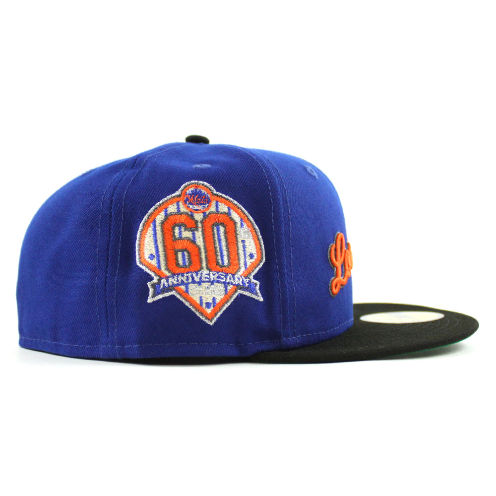 Los Mets New York Mets 60th Anniversary New Era 59FIFTY Fitted Hat (Royal Blue Black Green Under BRIM) 7 3/4