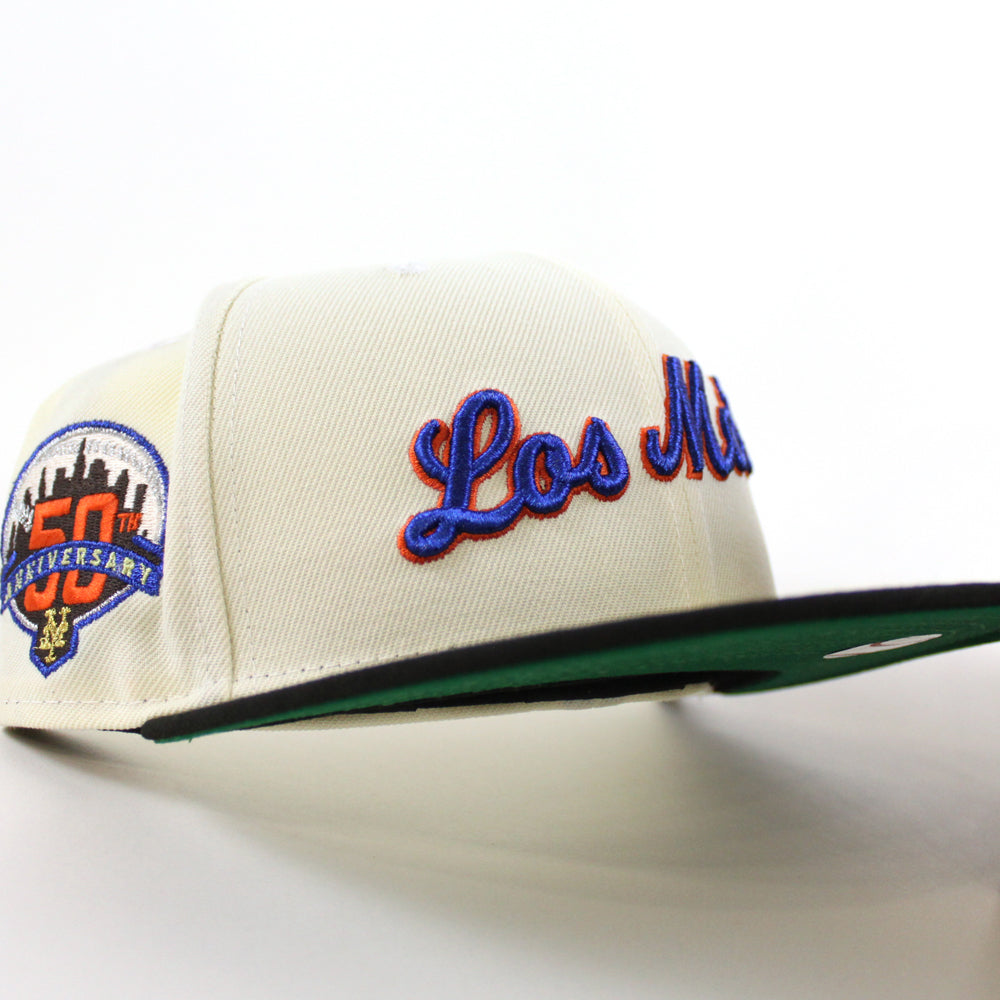 New York Mets (Los Mets) 50th Anniversary New Era 59FIFTY Fitted Hat (Chrome White Black Green Under BRIM) 8