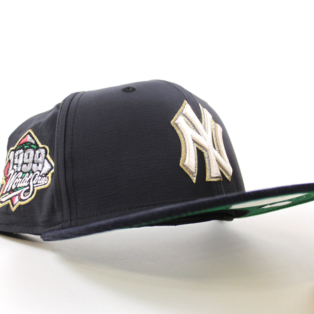 New York Yankees 1999 World Series New Era 59FIFTY Fitted Hat (Navy Ripstop Nylon Fabric Corduroy Navy Green Under BRIM) 7 1/4