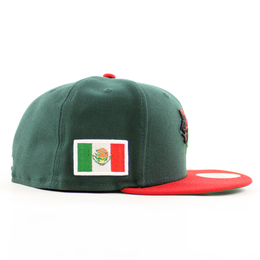 ROOSTER Mexico Flag New Era 59Fifty Fitted Hat (Dark Green Scarlet Gre ...