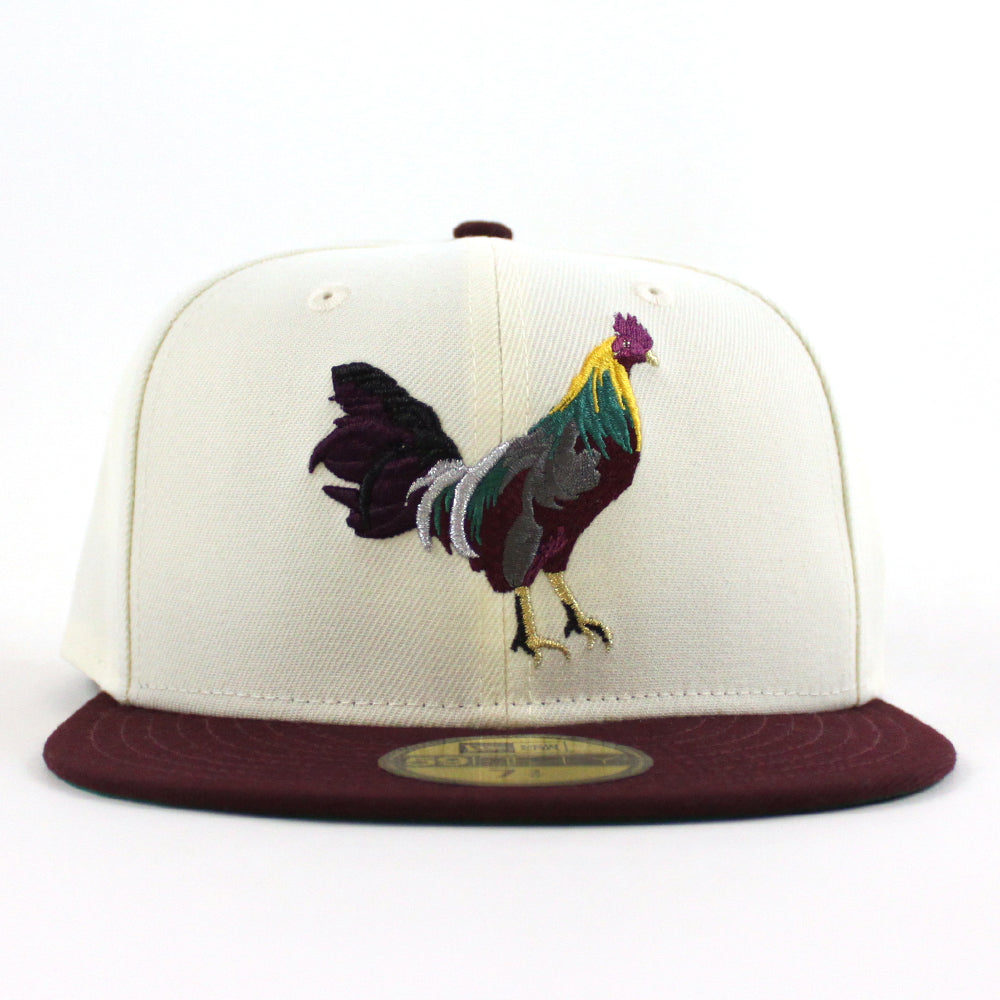 ROOSTER New Era 59Fifty Fitted Hat (Chrome White Maroon Green