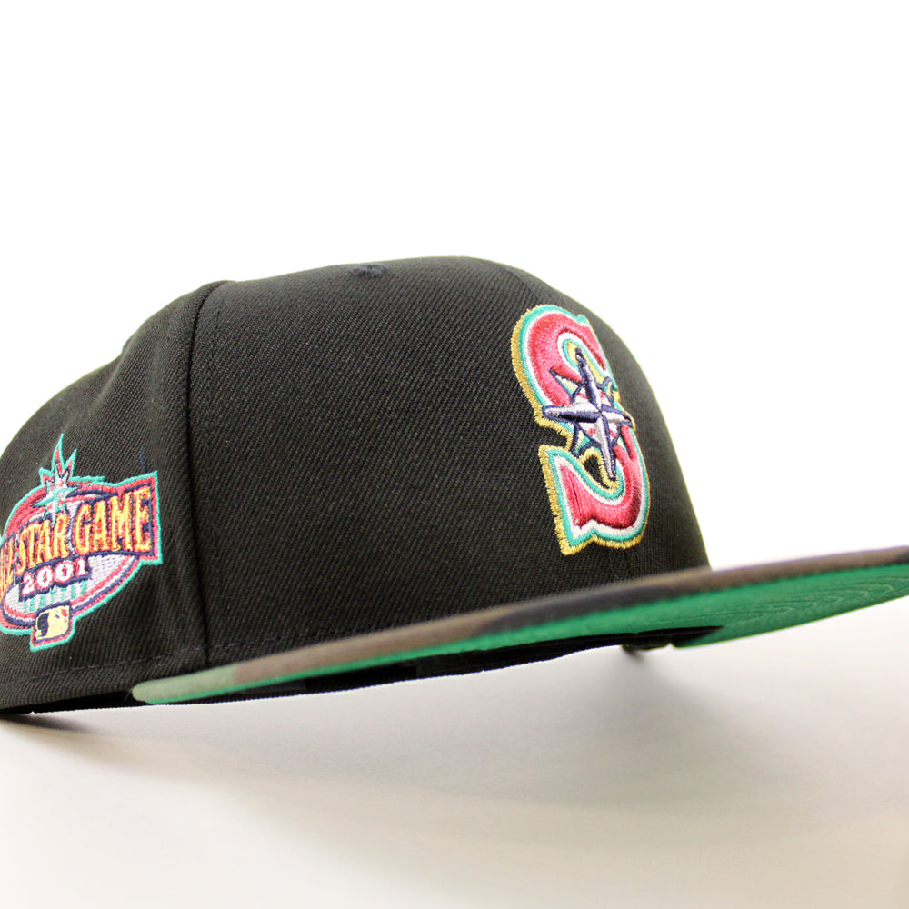 Seattle Mariners 2001 All Star Game New Era 59FIFTY Fitted Hat (Black Woodland Camo Green Under BRIM) 7 3/8