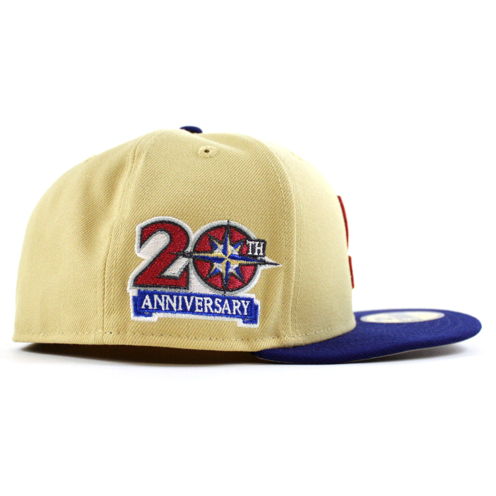 Seattle Mariners 20th Anniversary New Era 59FIFTY Fitted Hat (Vegas Gold Royal Blue Gray Under BRIM) 7 1/2