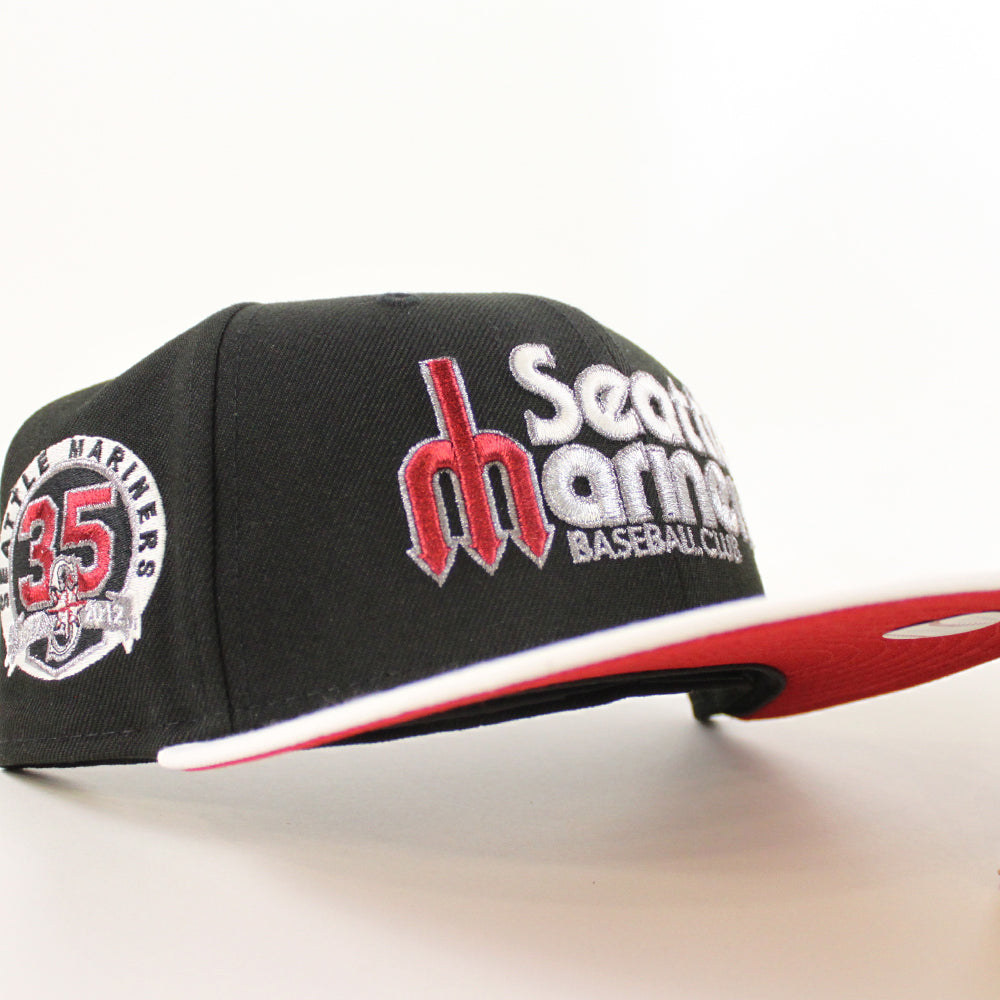 Seattle Mariners 35th Anniversary New Era 59FIFTY Fitted Hat (Black White Red Under BRIM) 7 3/4