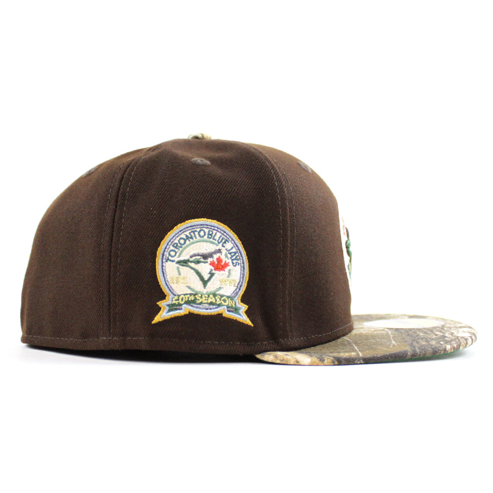 Toronto Blue Jays 40th Anniversary New Era 59FIFTY Fitted Hat (BurntWood Realtree Camo Green Under BRIM) 7 5/8