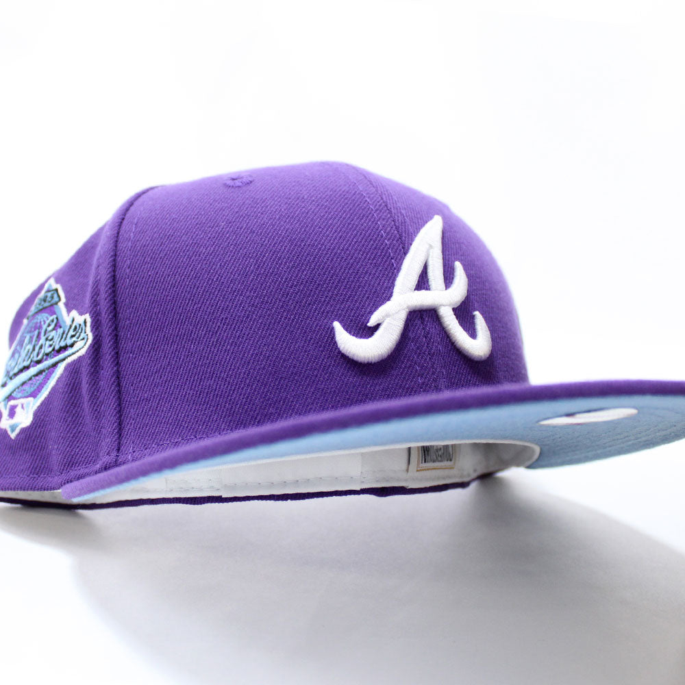 Atlanta Braves 1995 World Series New Era 59Fifty Fitted Hat (Light Purple  Sky Blue Under Brim)