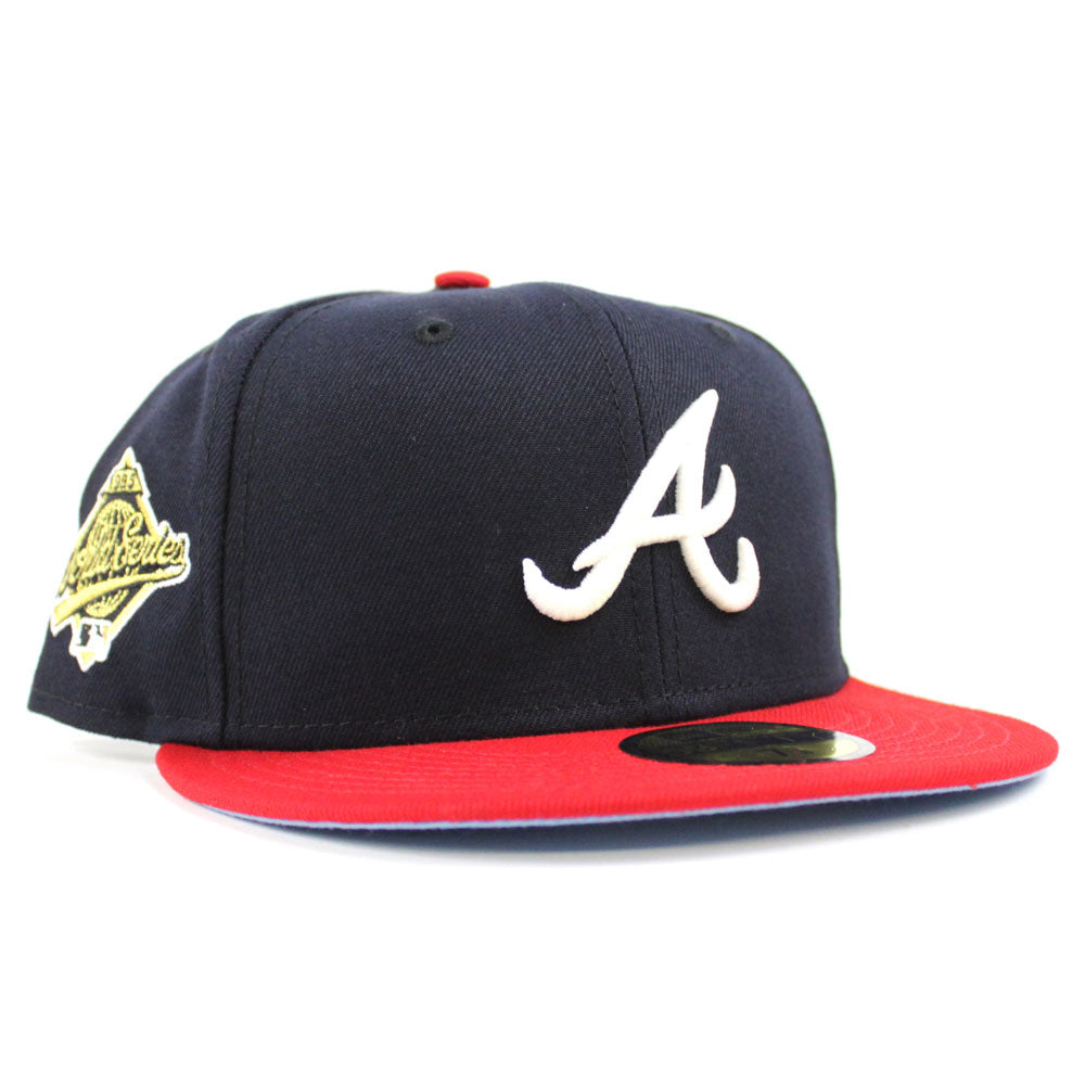 Navy Blue Atlanta Braves Red Pinstripe New Era Short Sleeve T-Shirt M