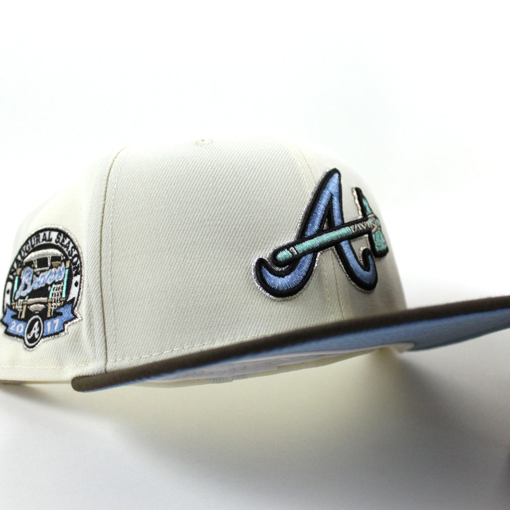 Atlanta Braves Inaugural Season 2017 New Era 59Fifty Fitted Hat (Chrome  White Walnut Sky Blue Under Brim)