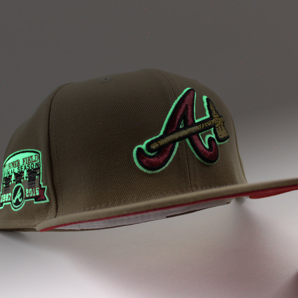 Peach Atlanta Braves TURNER FIELD FINAL SEASON New Era 59Fifty Fitted Hat  (Glow in the Dark Black Gray Under Brim)