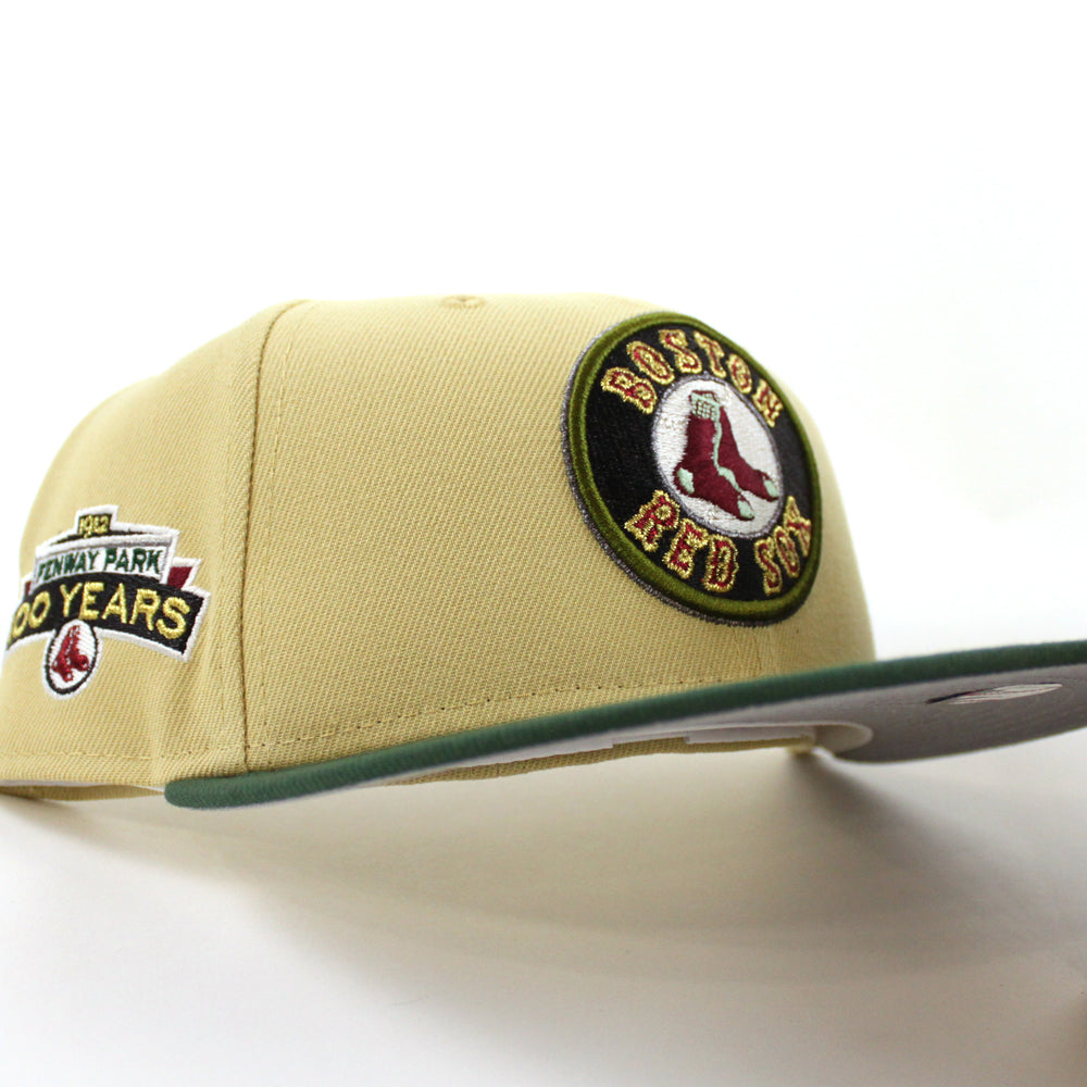 Boston Red Sox 100 Years Fenway Park New Era 59FIFTY Fitted Hat (Vegas Gold Cilantro Gray Under BRIM) 7 3/8