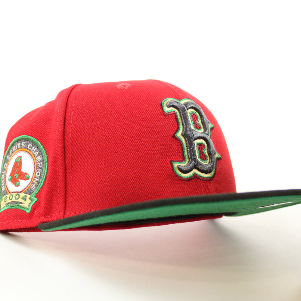 Boston Red Sox 2004 World Series Champion New Era 59FIFTY Fitted Hat (Scarlet Red Black Green Under BRIM) 7 3/8