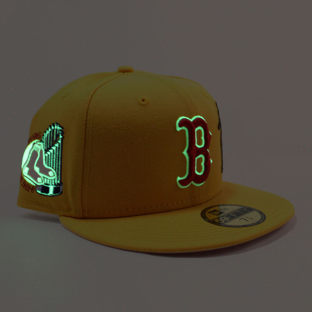 Boston Red Sox 8 World Series Champions New Era 59Fifty Fitted Hat (Glow in  the Dark Logo Yellow Pink Under Brim)
