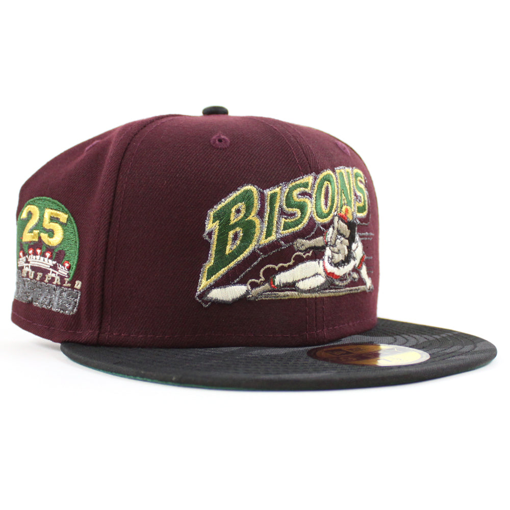 Bison Cap Buffalo Bisons 25th Bison patch New Era 59Fifty Fitted Hat (MAROON BLA ...