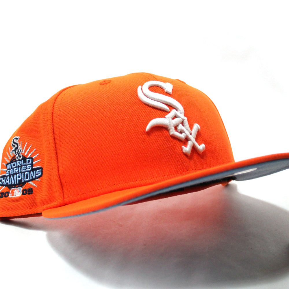 Chicago White Sox 2005 World Series CHAMPIONS New Era Fitted 59Fifty Hat  (GITD Rush Orange Sky Blue Under Brim)