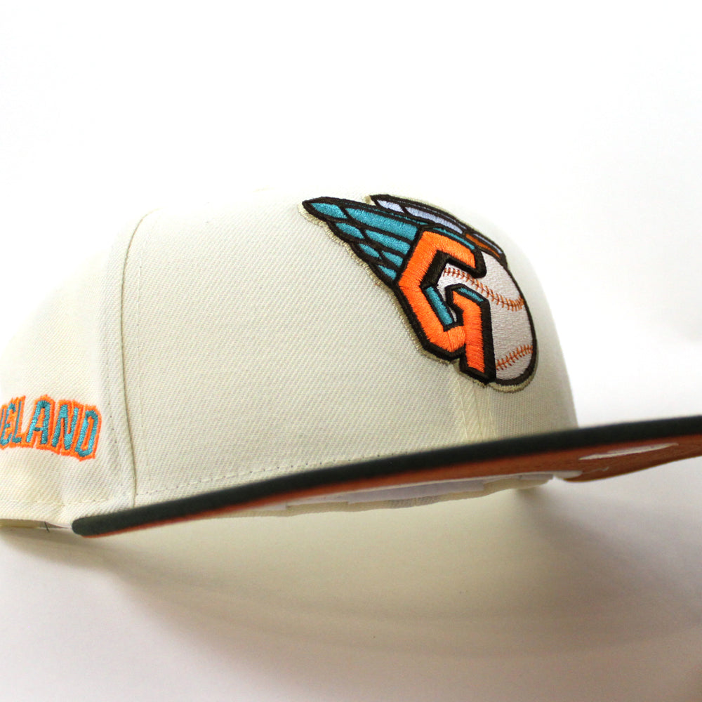 Cleveland Guardians CLEGUA Cleveland New Era 59FIFTY Fitted Hat (Chrome White Dark Seaweed Rust Orange Under BRIM) 7 1/2