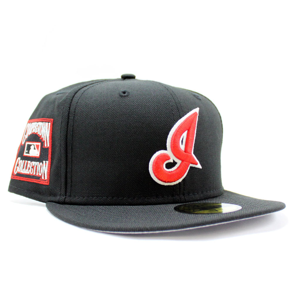 Cleveland Indians Cooperstown Collection Patch New Era 59Fifty Fitted Hat  (Glow in the Dark Logo Black Gray Under Brim)