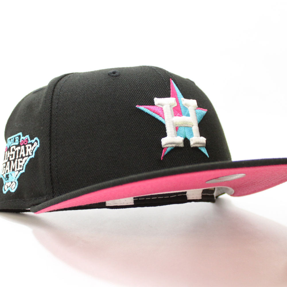 Houston Astros Neon Pink 05 Fitted Hat 8 Black Broken Star