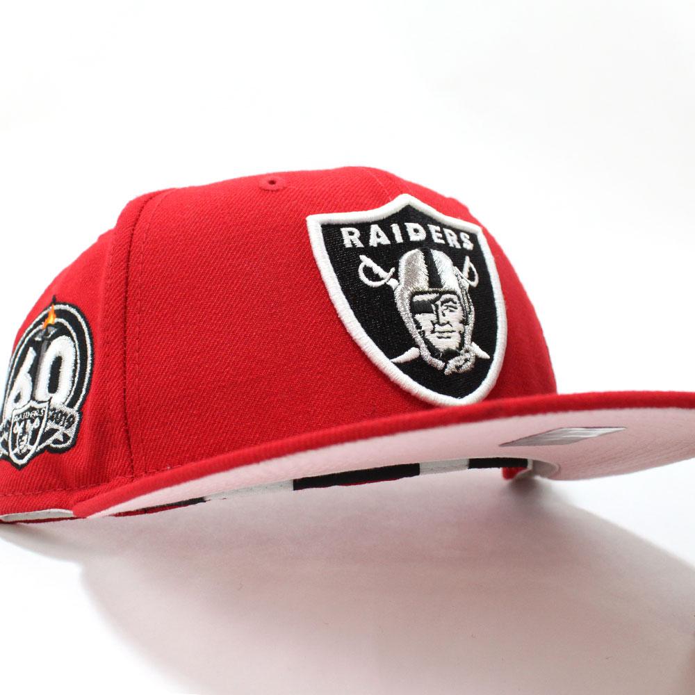 NEW ERA EXCLUSIVE 59FIFTY RED LAS VEGAS RAIDERS SCRIPT W/ 60TH ANNIVER