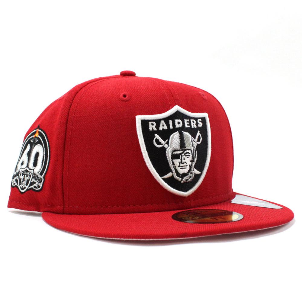 NEW ERA EXCLUSIVE 59FIFTY RED LAS VEGAS RAIDERS SCRIPT W/ 60TH ANNIVER