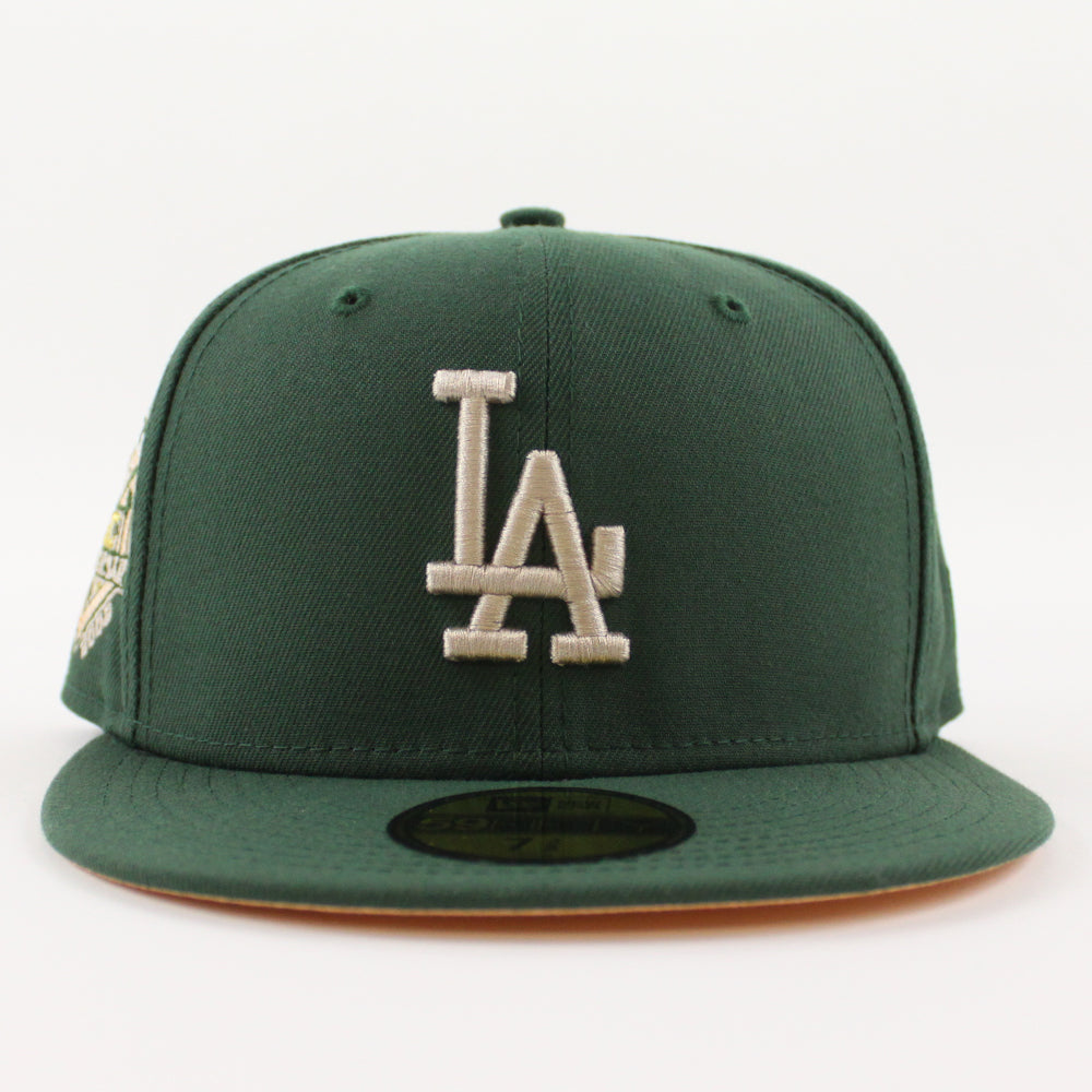 Los Angeles Dodger Stadium 50th Anniversary New Era 59Fifty Fitted Hat  (Pine Green Peach Under Brim)