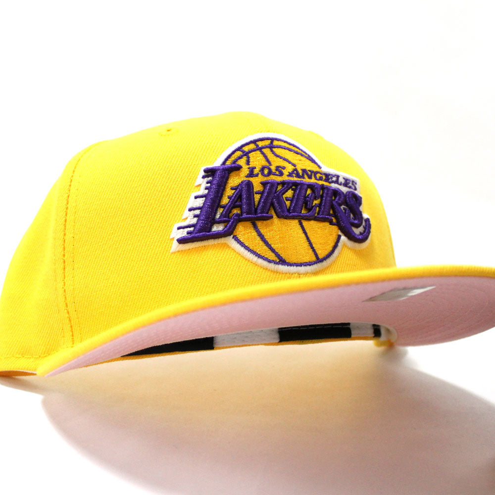 Los Angeles Lakers New Era 59Fifty Fitted Hat (Glow in the Dark Logo Yellow  Pink Under Brim)