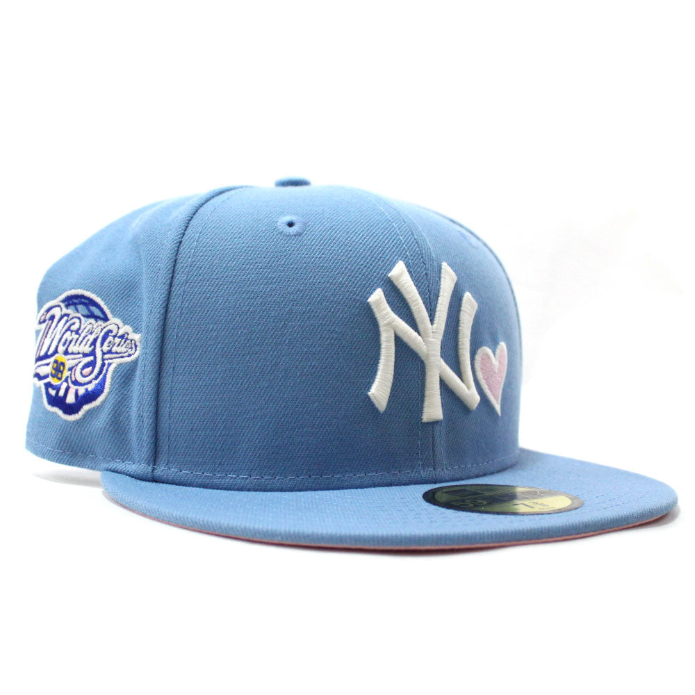 Love New York Yankees 1998 World Series New Era 59Fifty Fitted Hat (Glow in  the Dark Sky Blue Pink Under Brim)