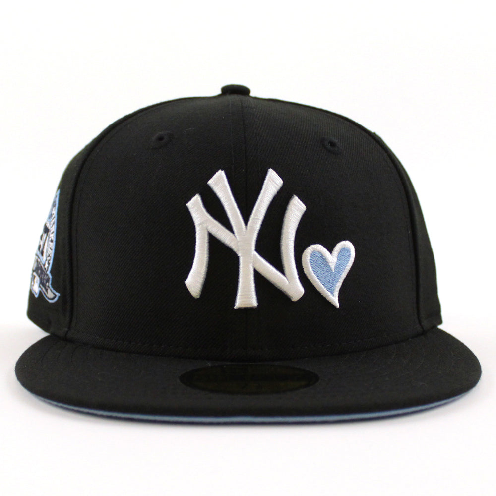 Love New York Yankees 27 World Championships New Era 59Fifty Fitted Hat  (Black Sky Blue Under Brim)