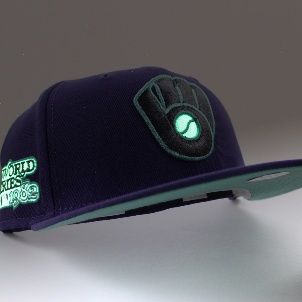 Milwaukee Brewers 1982 World Series New Era 59FIFTY Fitted Hat (GITD Purple Mint Under BRIM) 7 1/8