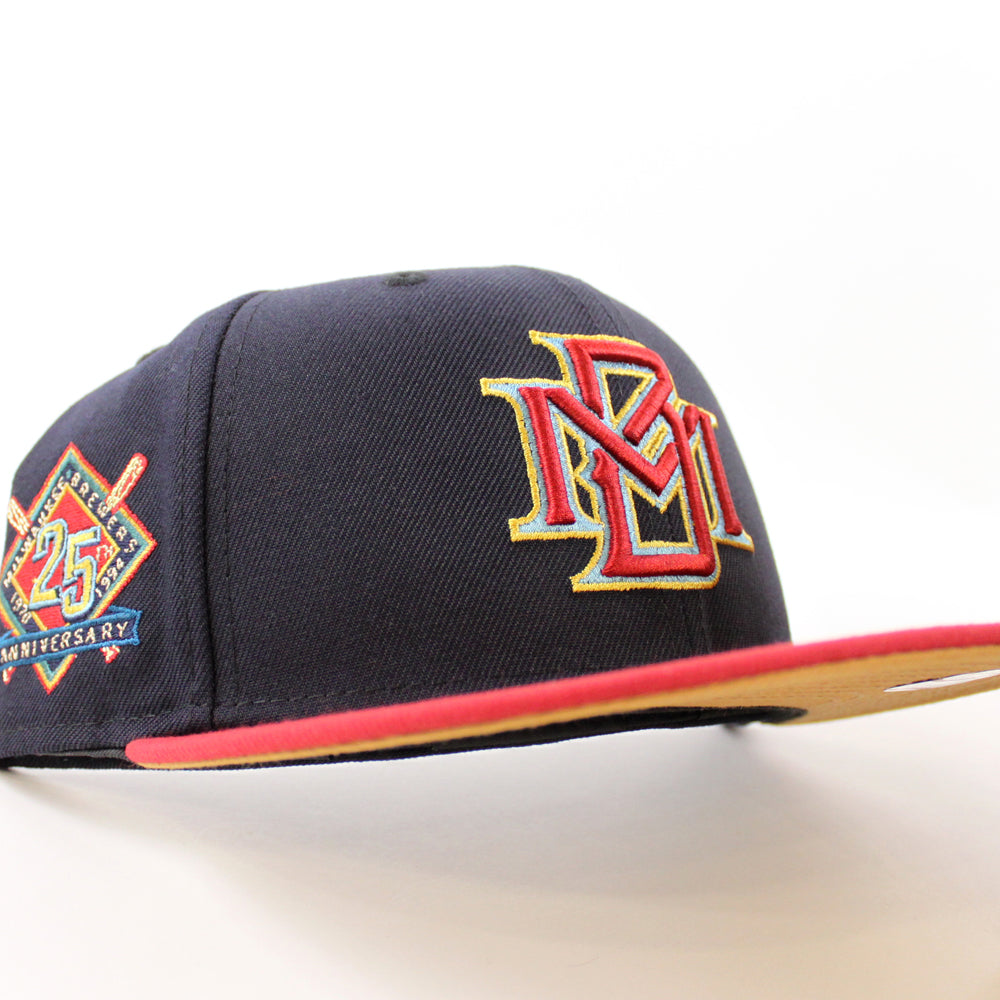 Milwaukee Brewers 25th New Era 59FIFTY Fitted Hat (Navy Pinot Red Bronze Under BRIM) 7 3/8