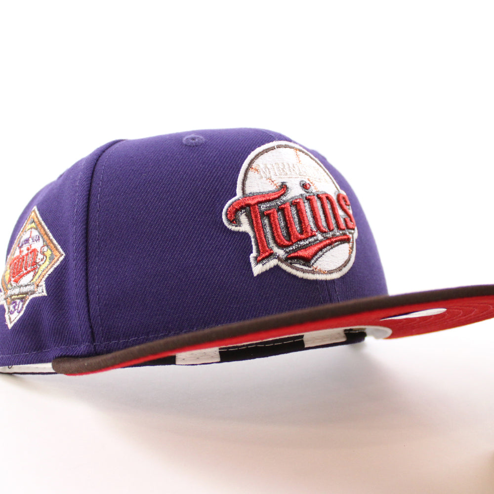 Minnesota Twins 30th Anniversary New Era 59FIFTY Fitted Hat (GITD Purple Burnt Wood Scarlet Under BRIM) 7