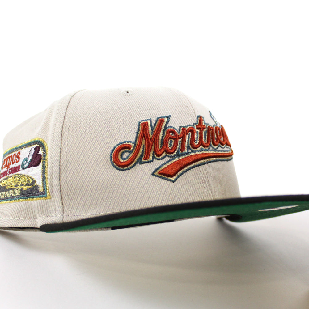 Montreal Expos Olympic Stadium Patch New Era Fitted 59FIFTY Hat (Chrome White Black Green Underbrim) 7 3/8