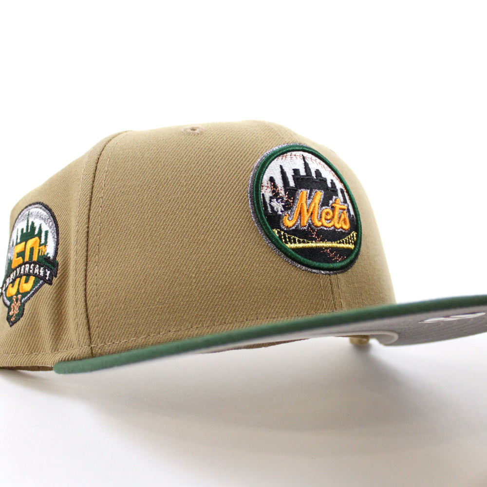 New York Mets 50th Anniversary New Era 59FIFTY Fitted Hat (Glow in The Dark Khaki Cilantro Gray Under BRIM) 7 1/8