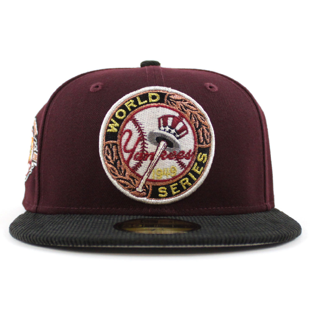 New York Yankees 1949 World Series 100TH ANNIVERSARY New Era 59Fifty Fitted  Hat (Maroon Corduroy Gray Under Brim)