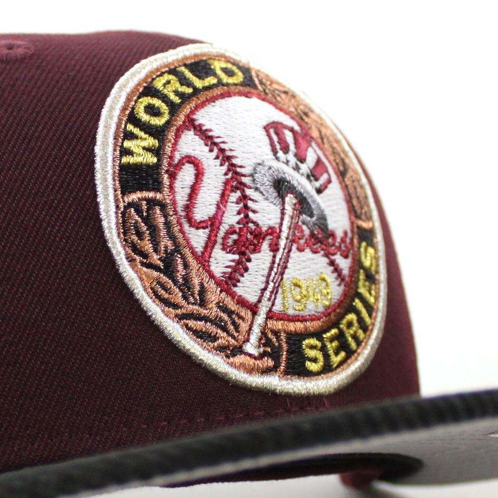New York Yankees 1949 World Series 100TH ANNIVERSARY New Era 59Fifty Fitted  Hat (Maroon Corduroy Gray Under Brim)