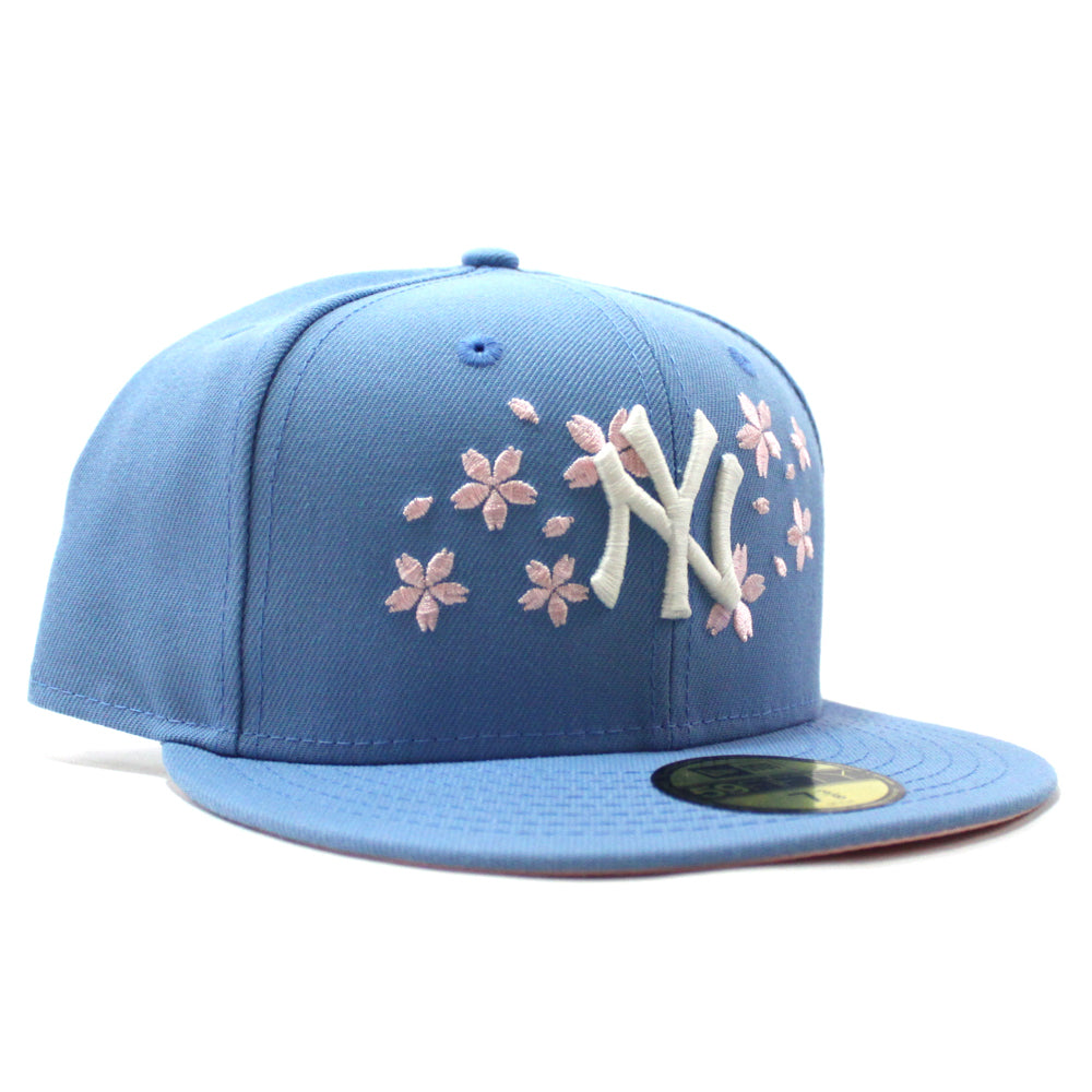 light blue yankee hat with pink brim