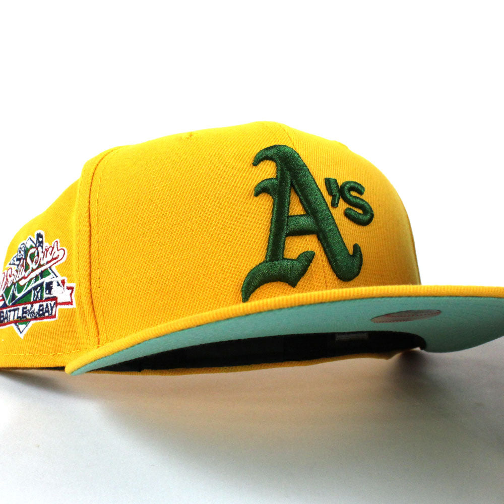 Oakland Athletics 1989 Battle of the Bay World Series New Era 59Fifty  Fitted Hat (Yellow Mint Under Brim)