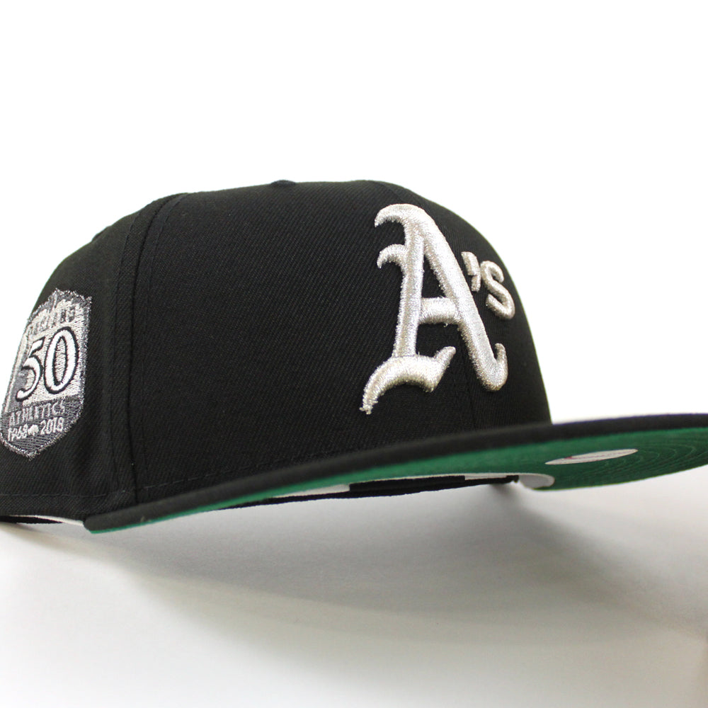 Oakland Athletics 50th Anniversary New Era 59FIFTY Fitted Hat (Black Green Under BRIM) 8