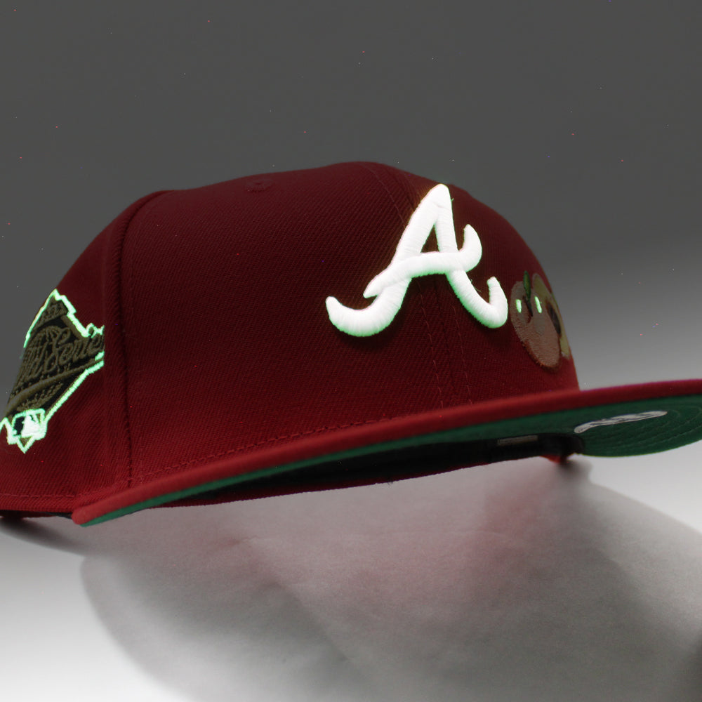 Peach Atlanta Braves 1995 World Series New Era 59Fifty Fitted Hat (Glow in  the Dark Red Green Under Brim)